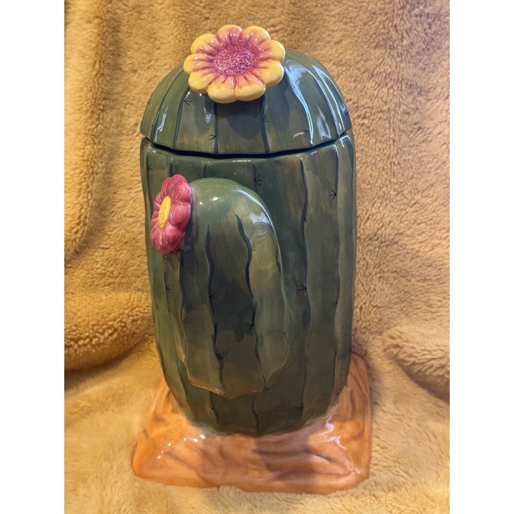 Clay Art Cactus Cookie Jar Ceramic Hand Painted Southwest Kitchen Kitchy - Picture 3 of 11